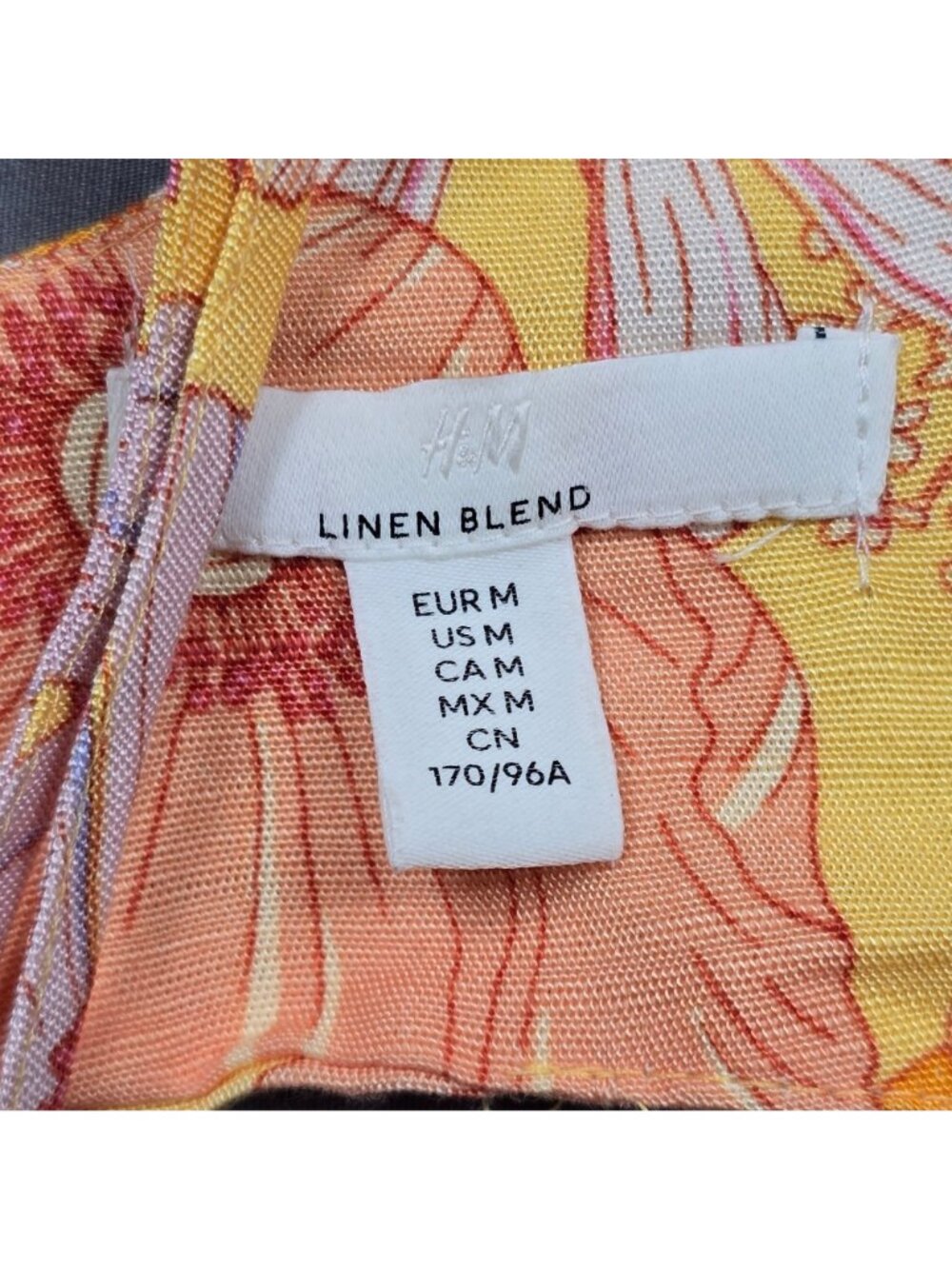 H&M Medium Tie-Front Floral Crop Top Yellow Orange Pink Camisole Linen Blend - Picture 2 of 5